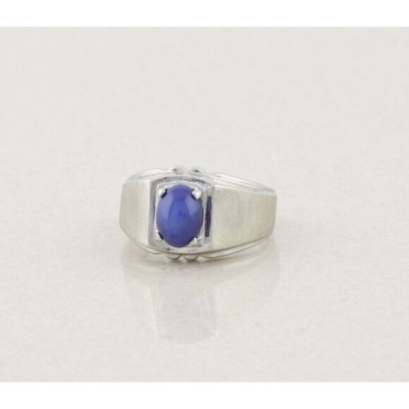 Mens 10k White Gold Lab Created Star Sapphire Ring Size 7 Pinky Ring - Picture 8 of 10
